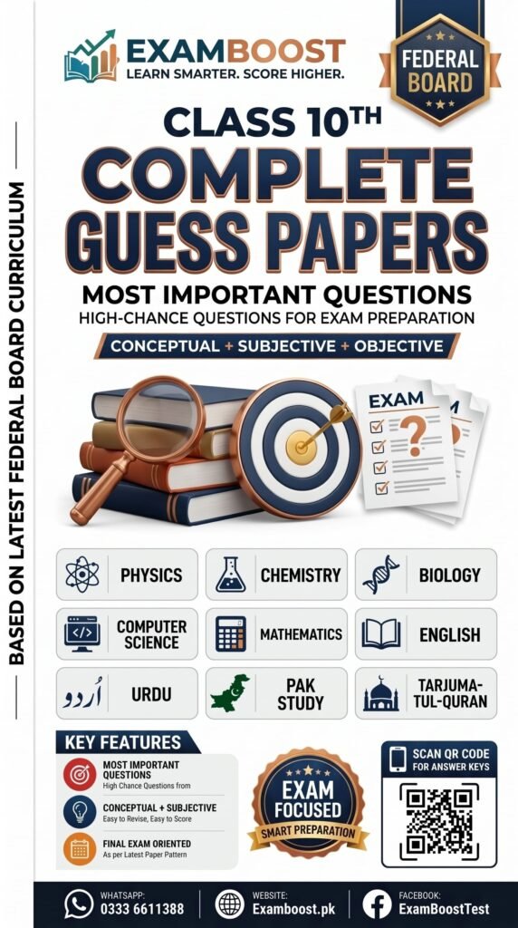 10th Class Guess Paper 2026 Federal Board FBISE – ExamBoost