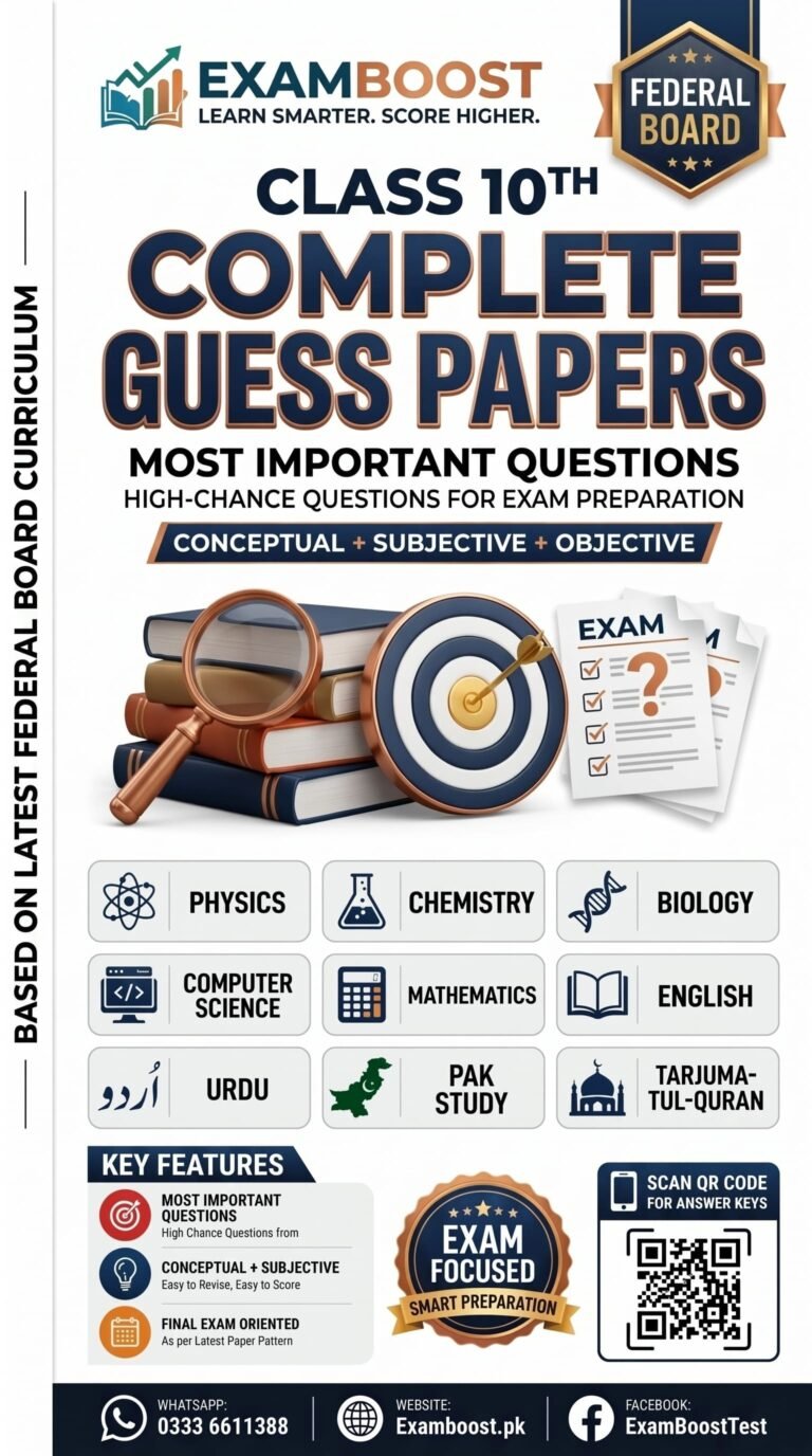 10th Class Guess Paper 2026 Federal Board FBISE – ExamBoost