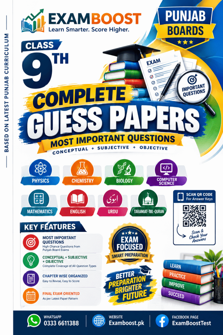 9th Class Guess Papers Punjab Boards 2026 – ExamBoost